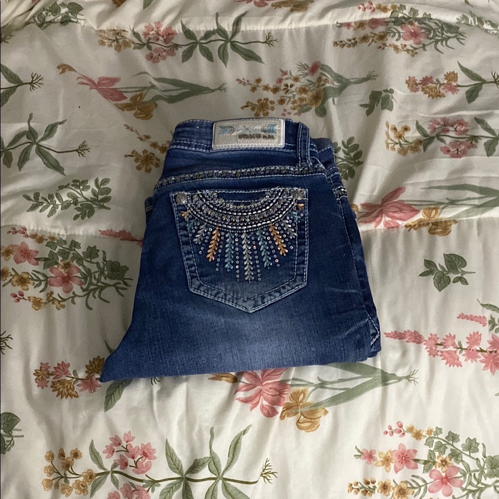 Grace in LA Blue Boot Cut Jeans with Embroidery